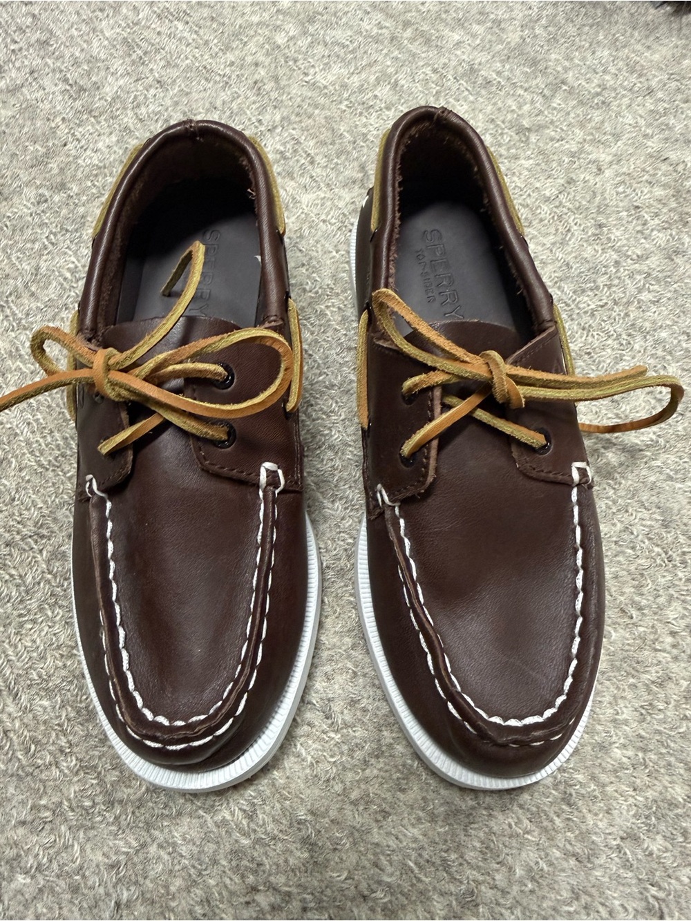Sperry Brown Leather Moc Toe Boat Shoes with White Sole SZ: 1.5